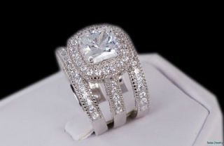   Style CZ Platinum EP Bridal Engagement Wedding Ring Set Sterling