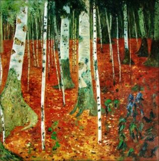   Painted Oil Painting Repro Gustav Klimt Farmhouse with Birch Trees