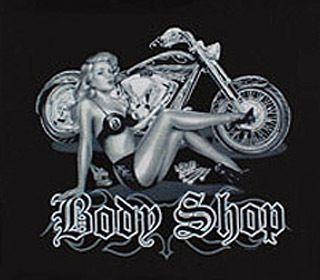 Biker Logo Body Shop Pinup Chopper Bike T Shirt