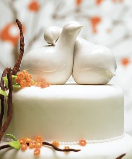Love Bird Theme Wedding Cake Top Topper Couple White Porcelain 