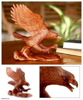 Eagle Landing Bali Hand Carved Art Sculpture Statue