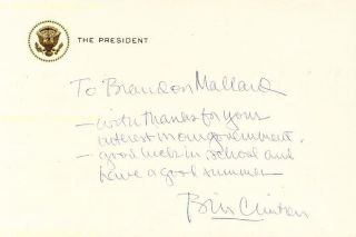 William J Bill Clinton Autograph Note Signed