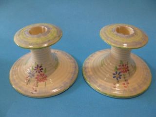 Pair Fine Clarice Cliff Bizarre China Floral Candle Sticks Hand 