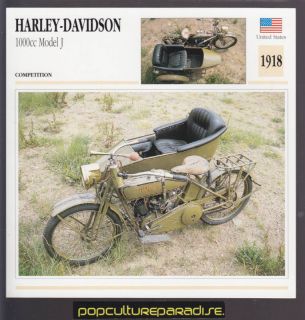 1918 Harley Davidson 1000cc Model J w Sidecar Bike Card