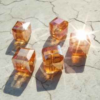 New F P10pcs Faceted Glass Crystal Square Beads 10mm Orange