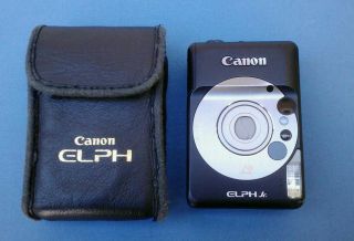 Canon ELPH Jr Black Film Camera with Leather Case