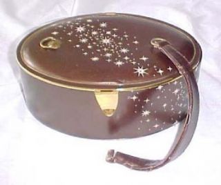 Vintage Bienen Davis Oval Leather Starburst Decor Box Purse Bag Brass 