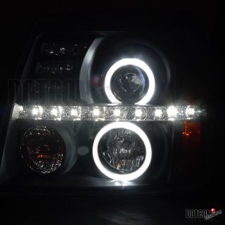 02 06 Escalade LED Strip Halo Black Headlights Matte Blk Mesh Grill 