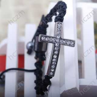  Tone Cross Black Cord String Bracelet Hand Knotted K6323