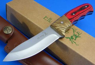 Elk Ridge Burl Wood Handle Fixed Blade Full Tang Drop Point Hunting 