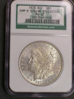 RARE 1878 VAM 6 8 TF Binion Collection Silver Morgan Dollar NGC MS 62 