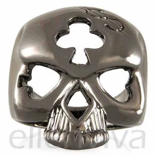 Awesome Poker Skull Face Big Money Ring Size 7 Dark Silver Tone 