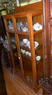 Antique Victorian Quartered Oak Glass Door China Cabinet Bookcase w 4 