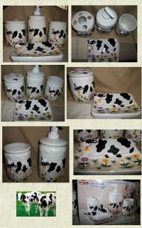 Black and White Cows Ceramic 4P Bathroom Set Toothbrush Cup Dish Soap 