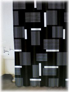 4pc Black & White Bathroom Accessory Set+Shower Curtain