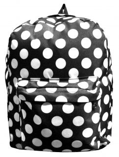 Black & White Polka Dot Print Backpack Travel School Book Bag w 