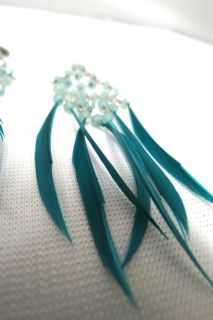   Lucie Turquoise Crystal Goose Biot Chandelier Earrings NEW Silvr $225
