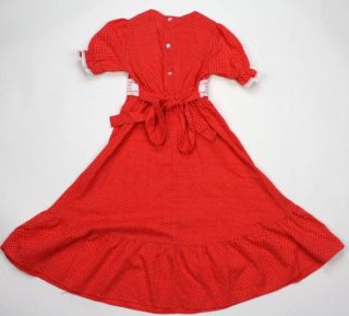 Vintage 70s Lace Prairie Swiss Dots Maxi Dress Girls 4 EXC