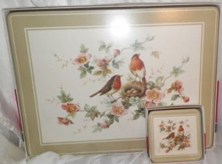 Pimpernel Placemats and Matching Coasters with Boxes Birds