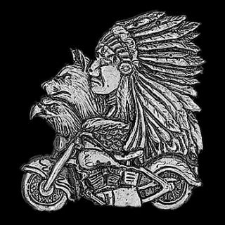   WOLF, INDIAN, EAGLE & MOTORCYCLE, motorcycle biker jacket or vest pin