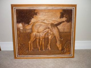 Kim Murray Carved Wooden Horse Picture Measures 17X15
