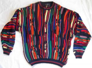 Vintage Bill Cosby Sweater Size L Cotton Vivid Bright Textured Navy 