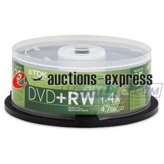 25 TDK DVD RW 4X Silver Branded Rewritable Blank Media