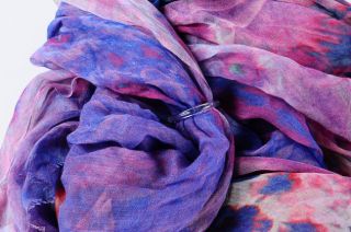 Bindya Purple Pink Red Blue Hippie Floral Print Semi Sheer Scarf $128 