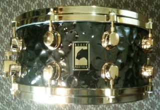 Black Panther Hammered Brass Snare Drum 14 x 6 5 with Gold Rims and 