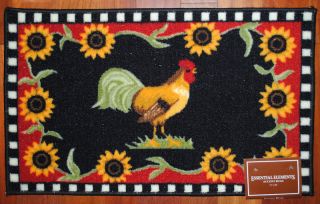 Black Rooster Rug Flower Country Chicken Mat Farm New