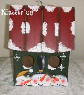 Prim Wood Holiday Country Christmas Birdhouse Snowman