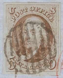 1B 1847 5c Orange Brown Franklin Boston Folded Letter
