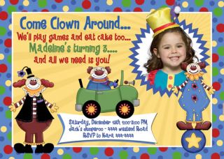 Carnival Circus Clown Magician Birthday Invitations