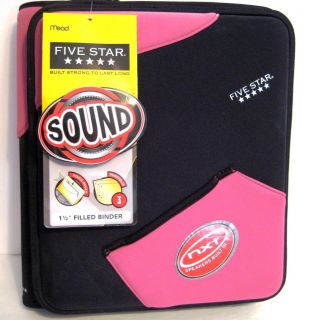 Mead 5 Star w Sound 3 Ring Binder 2 Zippers Black Pink