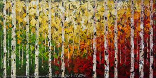 GS Abstract Landscape Birchtree Painting Art Modern Original 48 