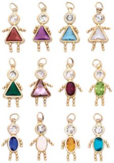   Gold Birthstone Boy or Girl Kids Child Pendant Charm with Stone