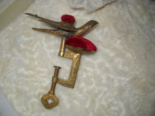 Beautiful Ornate Antique Sewing Bird Double Pin Cushion