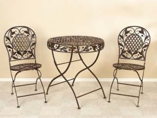 Iron 3pc Patio Bistro Furniture Set Table 2 Chairs