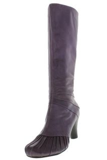 Biviel New Purple Leather Pleated Round Toe Knee High Boots Heels 