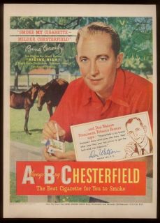 1950 Bing Crosby Photo Chesterfield Cigarette Ad
