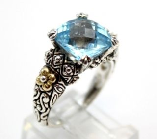 Barbara Bixby Blue Topaz Sterling Silver 925 and 18K Yellow Gold Ring 