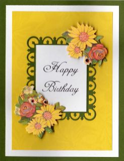 HAPPY BIRTHDAY Handmade Greeting Card YELLOW RED FLOWERS BLANK INSIDE 