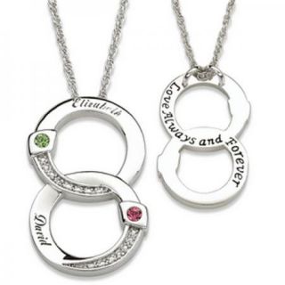 Personalized Couples Entwined Circles Name Birthstone Pendant Necklace 