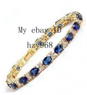 Blue Zircon Sapphire Beads 18KGP Crystal Link Bracelet