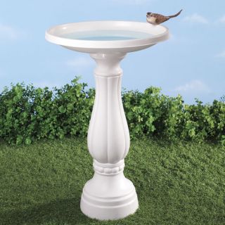 Classic White Pedestal Plastic Bird Bath Birdbath Feeder Outdoor 