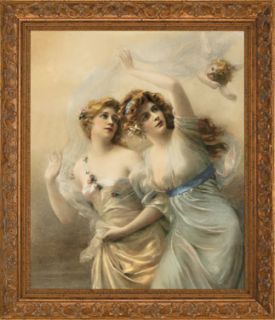 Victorian Gold Frame Print Two Maidens Edouard Bisson