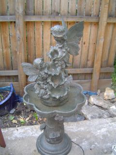 Solar Dragon Fairy Kids Statue Verdigris Bird Bath Outdoor Garden 
