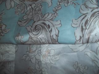   Fabric Shower Curtain Silver Light Blue Paisley Print Bathroom