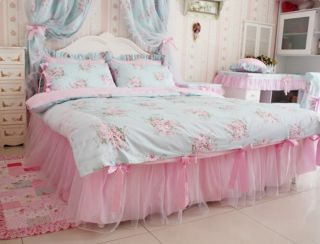 Pcs Queen Size Bedding Duvet Comforter Cover Set Princess Blue 