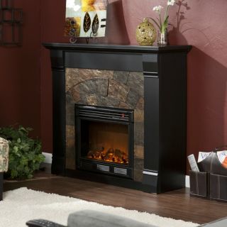 JFP38529 Black Electric Fireplace with Fauxed Slate